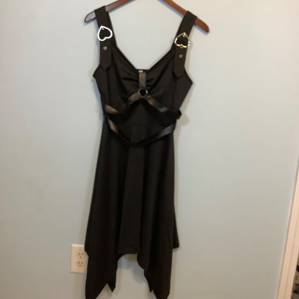 NWT Dressfo Women’s L Black Goth Dress Heart Buckle Strap Punk Emo Dark Romance